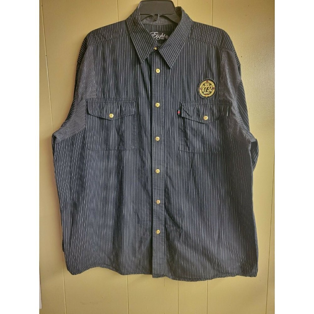 Eight 732 2XL Long Sleeve Button Down Shirt - Black/White